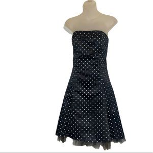 Vtg 90s Jessica McClintock For Gunne Sax Blk w/White Polka Dot Strapless Dress